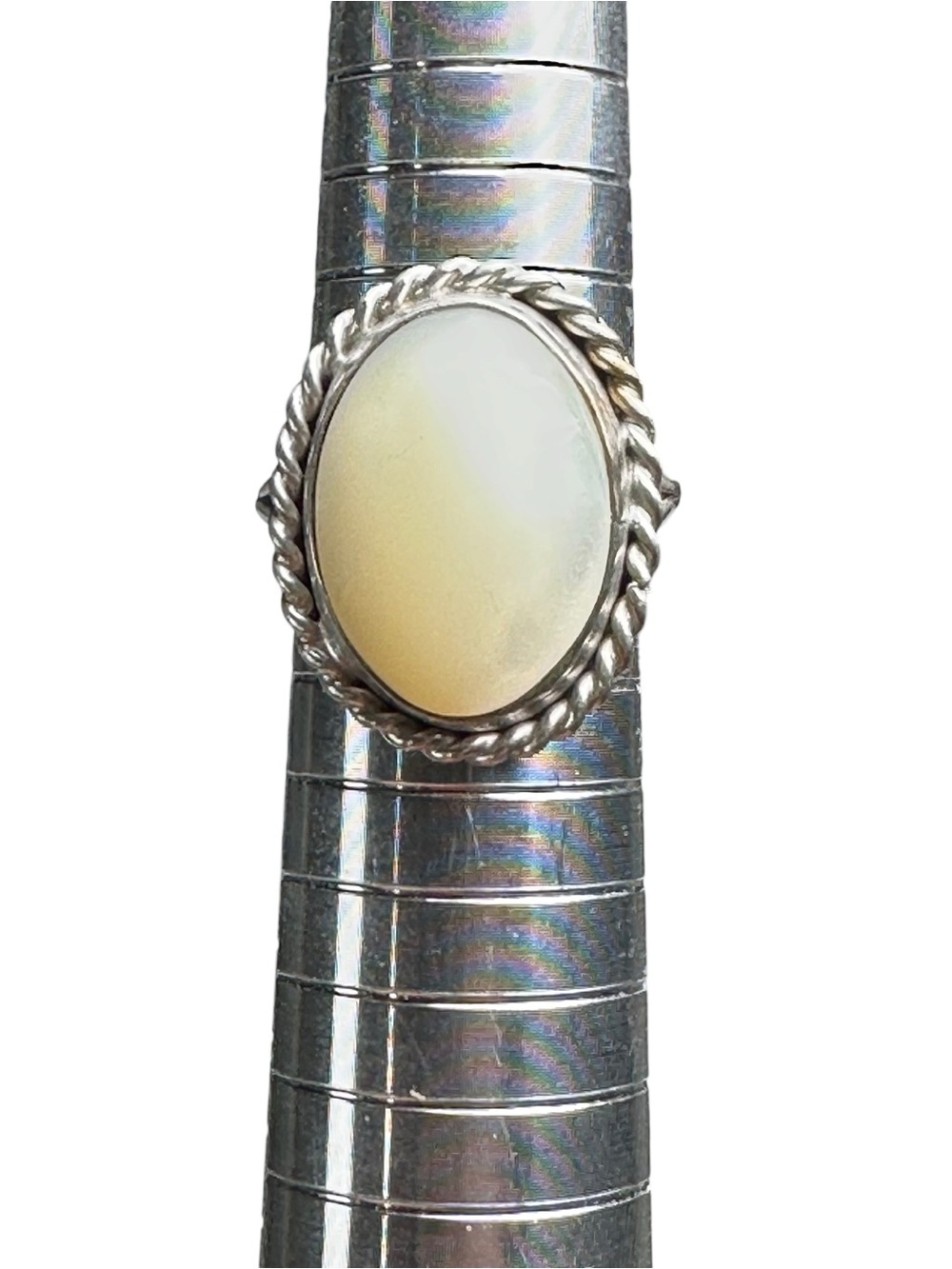 Vtg 925 Sterling Twisted Rope Moonstone Ring Sz 7.5 Native American Split Shank